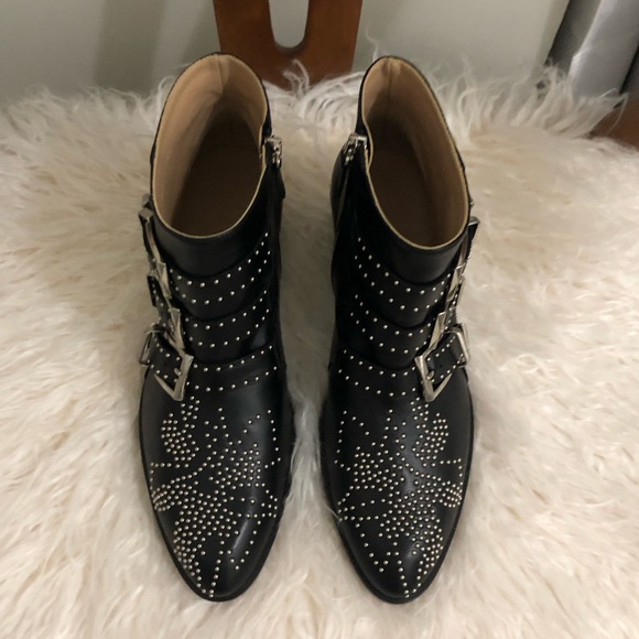 💥 CHLOE Susanna Bootie Black Leather Silver Studs Sz 36.5 NEW - Picture 3 of 8